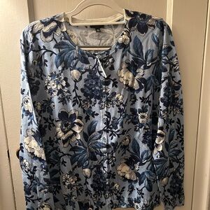Talbots Floral Cardigan in Blue and White